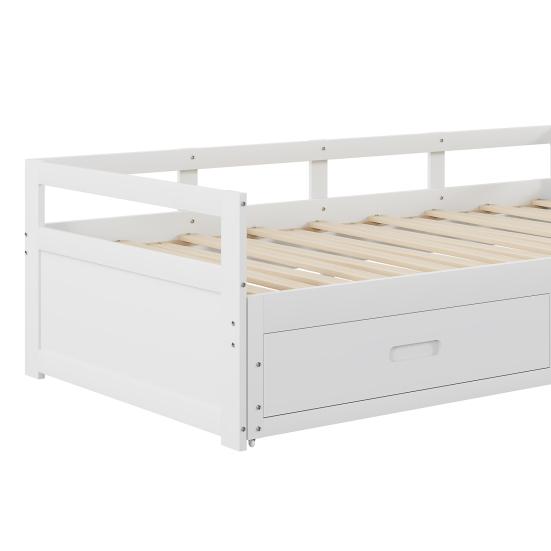 Pull-Out Sofa Bed Pull-out Bed 78" Convertible Sectional Couch Modern Wood Reversible Couches with Drawers And Slats for Living Room (White)
