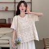 2025 New Sleeveless Tees Summer Women Beach T-Shirt Basic Fashion Tops Lace Tees Casual Loose White