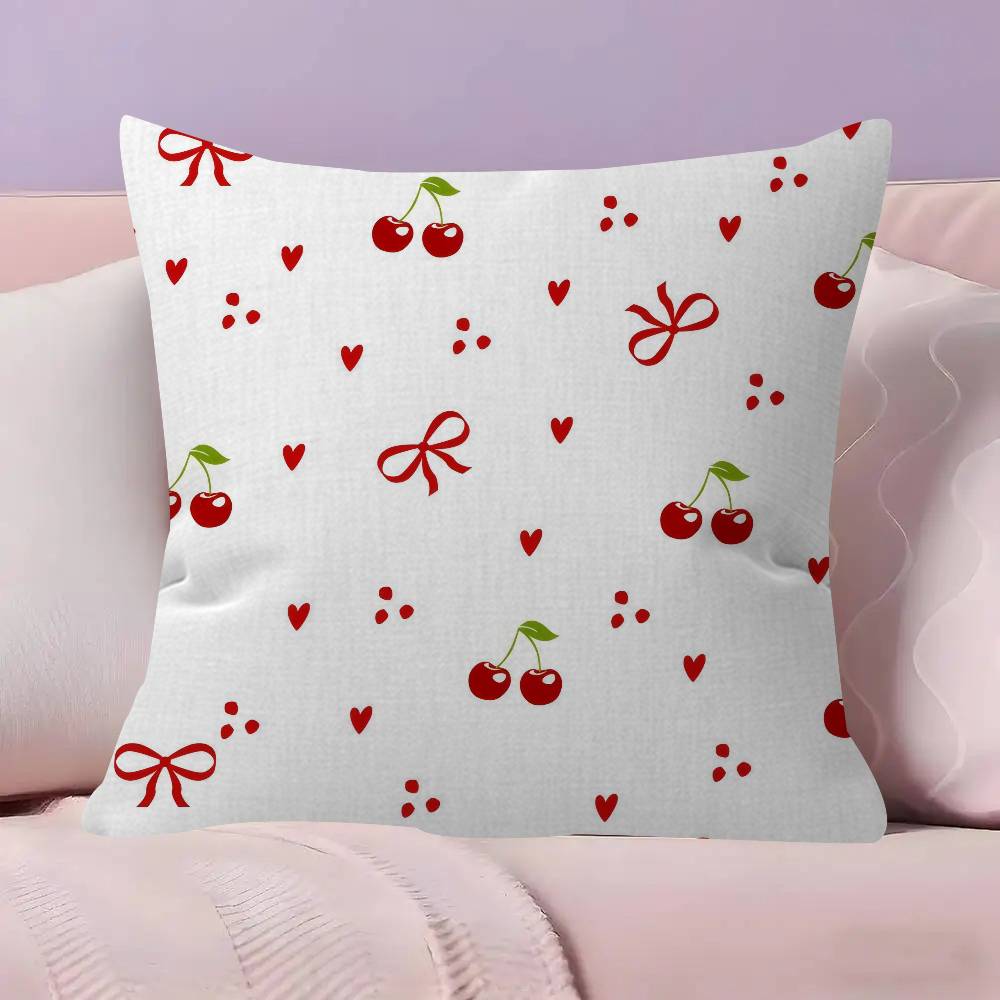 Pink Bow Cherry Maple Design Cushion Cover Happy Autumn Harvest Decor Holiday Decorati Pillow Cover