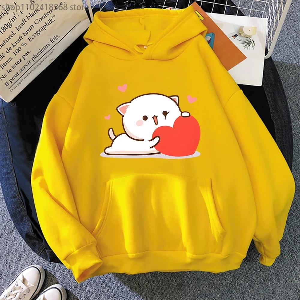 Kawaii Peach Cat Hoodies Cartoon Cute Printed Sweatshirt Women Tops Ropa Aesthetic Clothes Women Female Korean Hoody
