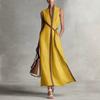 Women's clothing contrasting color sleeveless V-neck cotton and linen temperament elegant dress women