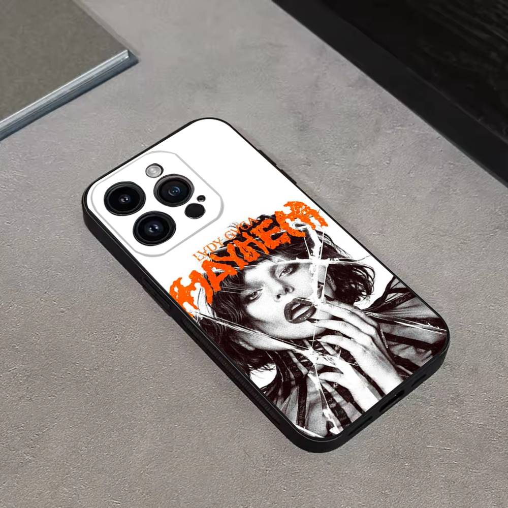 Чехол для телефона L-LADY GAGA MAYHEM Силиконовый Черный Мягкий Для iPhone 17,16,15,14,13,12,11,Pro,Max,Plus,E,SE4,Air,Mini