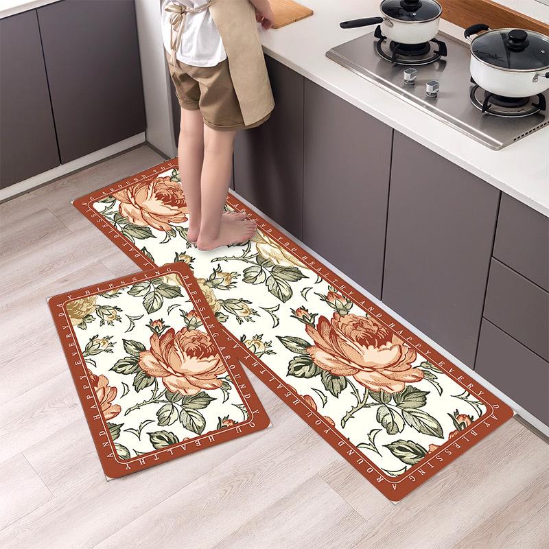 French Romantic Retro Country Kitchen Mat Non‑Slip Absorbent Long Runner for Living Room Floor