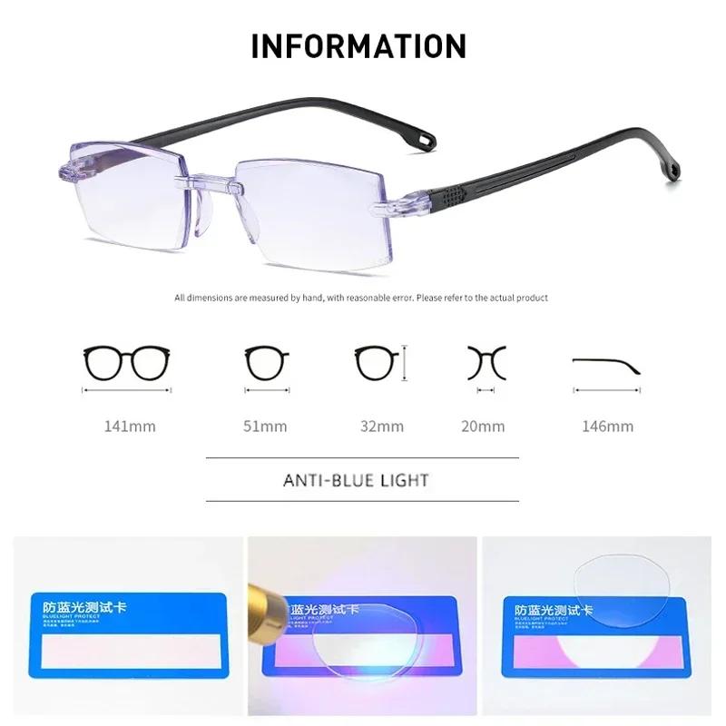 Новейшие Мужские для Женщин Без Оправы Очки для Чтения Анти Синий Свет Бифокальные Даль Близь Увеличение Очки Очки для Пресбиопии +100 До +400