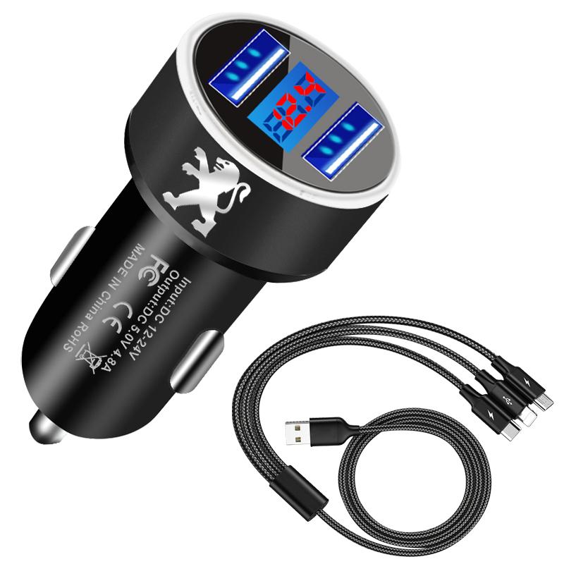 Автомобильное зарядное устройство 2 USB-порта Быстрая зарядка Цифровой дисплей Автоаксессуары Для Peugeot 308 408 508 RCZ 208 3008 2008 206 207 406 407 408 206 207 208 307