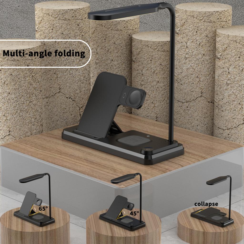 HT-503 Folding 15W Wireless Charger for Phone/Watch/Earbuds with Touch Control LED Table Lamp