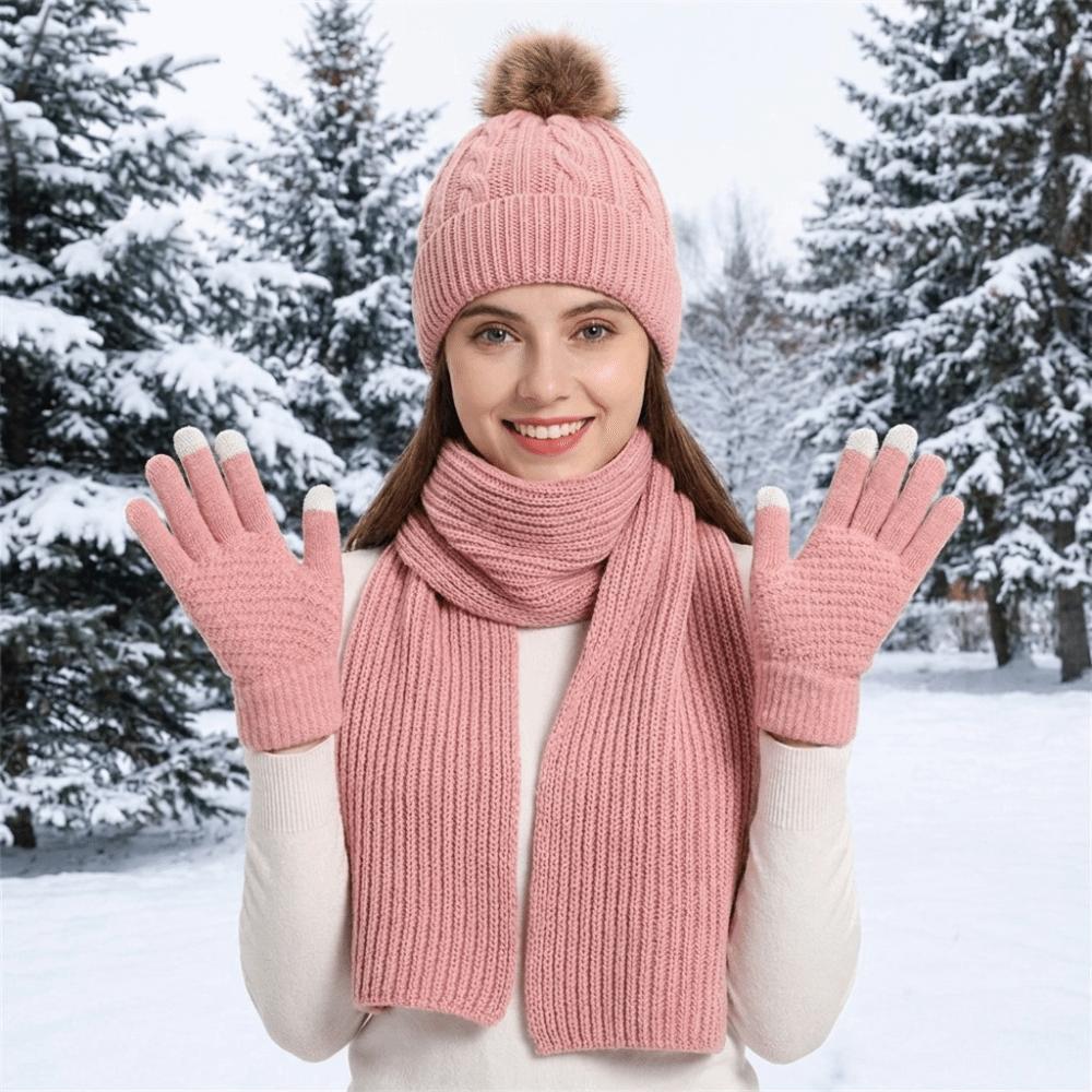 3Pcs/Set Cold Proof Scarf Hat Gloves Set Knitted Scarf Versatile Pullover Cap Men