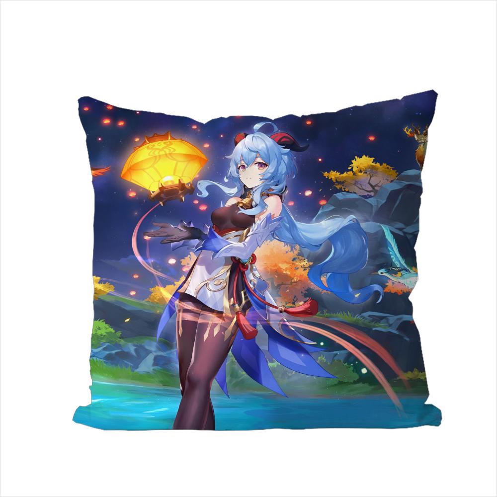 Ganyu Genshin Impact Pillow Case For Car Sofa Decorative Home Doublesided Print Plush Square Throw Pillow Cushion Cover