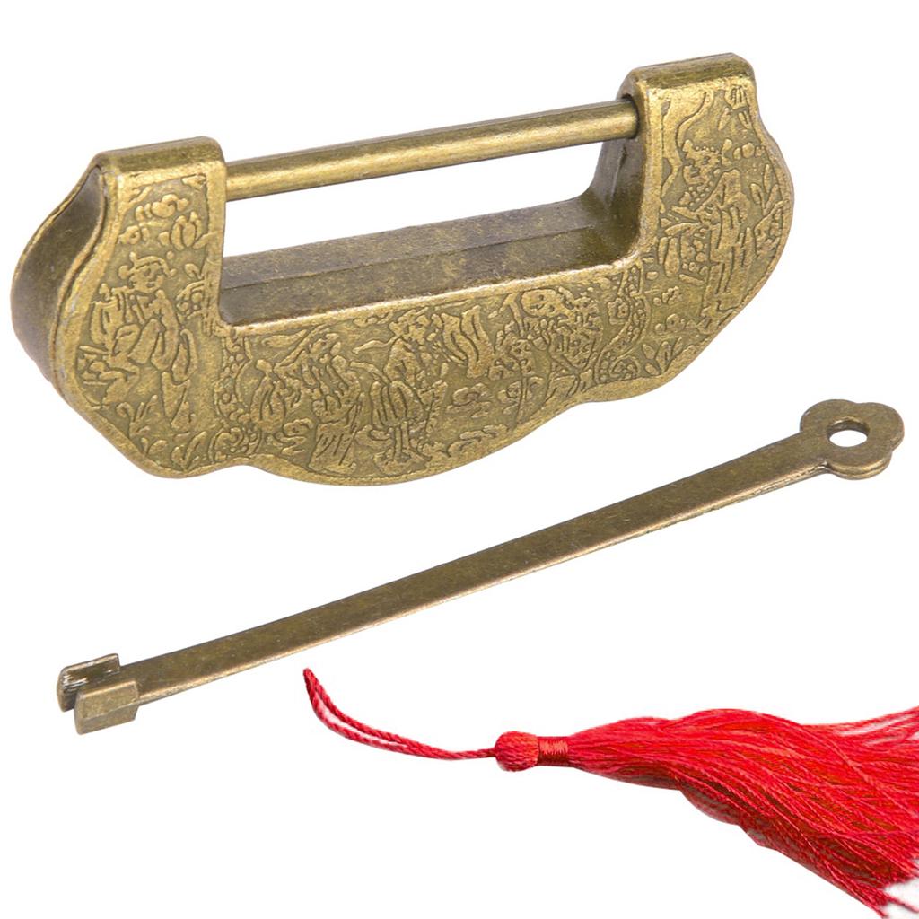 Антикварный замок из цинкового сплава в ретро-стиле эпохи Мин-Цин, замок для двери/шкафа с кисточкой, бронзовый