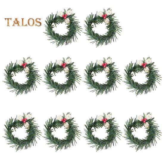 10 шт./компл., Рождественский венок, кольцо для салфеток, шляпа Санта-Клауса, блестящие листья, многоразовые рождественские вечерние, праздничные украшения для стола, искусственная гирлянда, ужин, салфетка