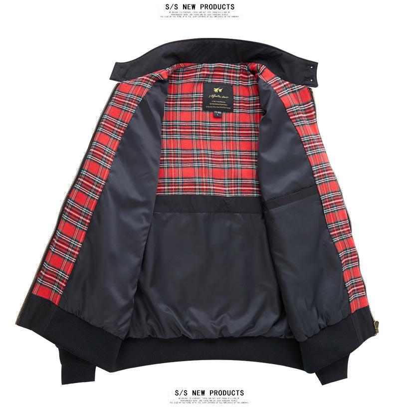 Мужская ретро куртка Harrington - Американский стиль крутого парня, Однотонная, Воротник-стойка, 3M Рабочая одежда для весны и осени.