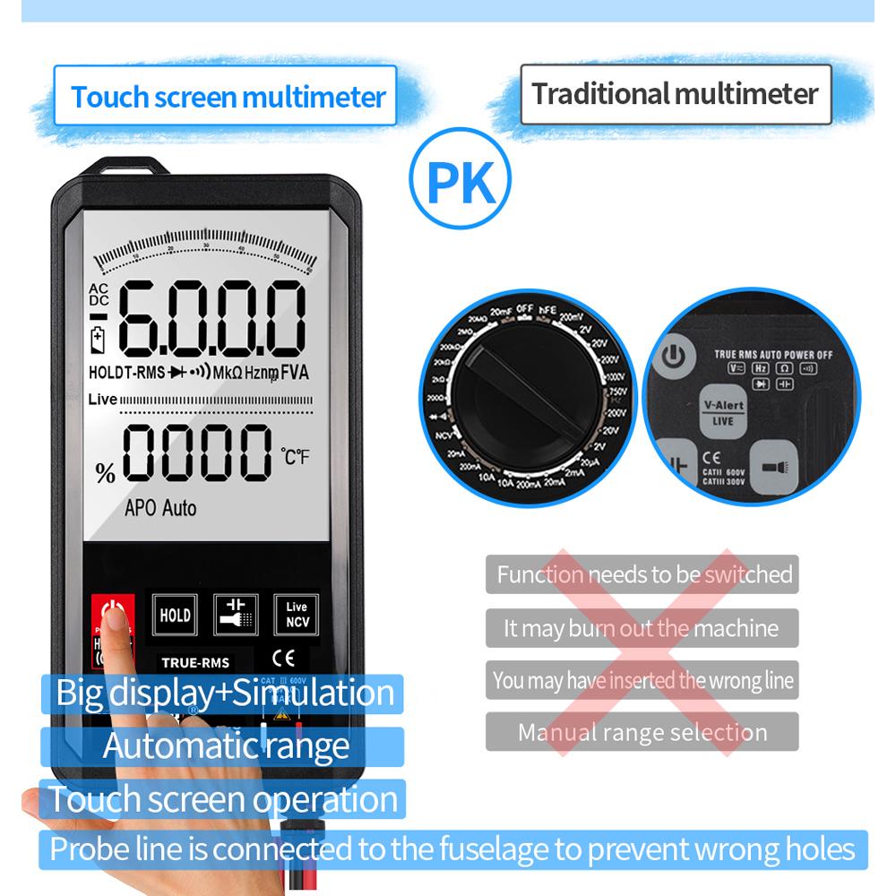Kkmoon KKM126 4,7-дюймовый сенсорный экран Ультратонкий мультиметр Измеритель напряжения и емкости