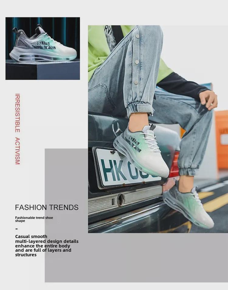 Men's Summer 2024 Breathable Shock-Absorbing Air Cushion Mesh Running Shoes Height-Increasing Korean Style.