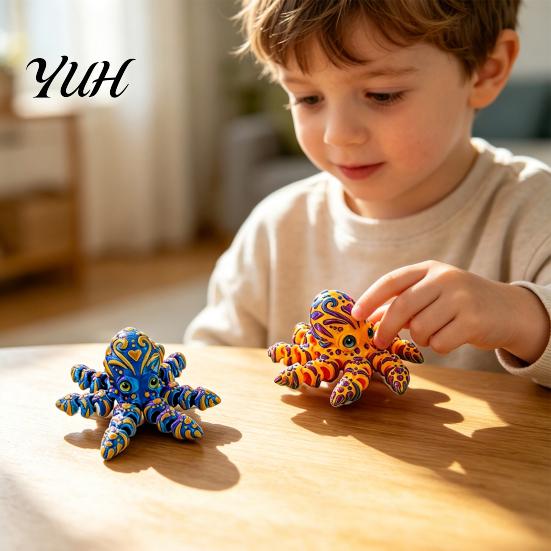 3D Printed Ocean Animal Toy Articulated Octopus Figurine, Movable Joints Fidget Toy, Stress Relief Decoration Flexible Figure for Home Office