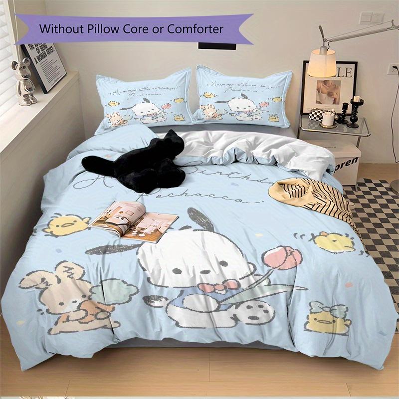 3pcs Happy Birthday Pochacco Bedding Set, Including 1 Quilt Cover and 2 Pillow Shams, Without Filling, Soft and Comfortable Home Bedroom Fab