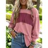Женская весенне-осенняя рубашка-пуловер с круглым вырезом и длинными рукавами в полоску