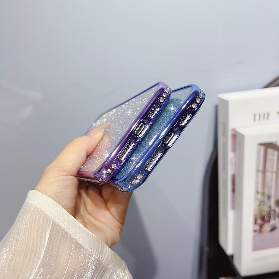 Electroplated Bling Glitter Diamond Gradient Colorful Phone Case For iPhone 15 Pro Max 11 12 13 14 Pro Max Transparent Soft Silicone Cover