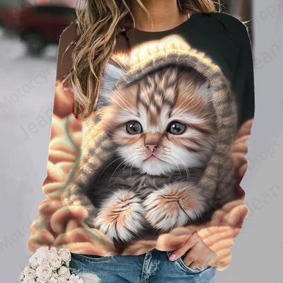 Толстовка с изображением кошки Kawaii Animal 3D Print Hoodie Women O-neck Hoodies Female Sweatshirts Coat Girl T Shirts