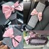 Bows Plaid Car Safety Belt Shoulder Pad Cover Handbrake Sleeve Gear Cover Rear View Mirror Cover Car Interior Decoration Suit Women