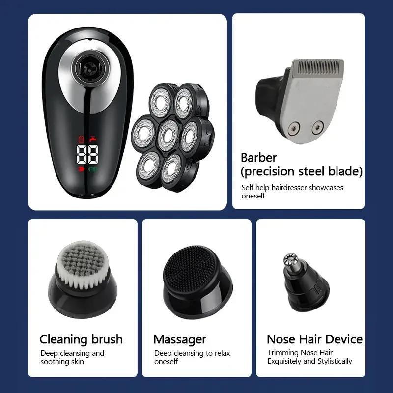 5 In 1 Electric Shaver For Men Bald Head Hair Clipper Nose Trimmer Floating 7D Blade Head Shaving Beard Knife Rechargeable Razor