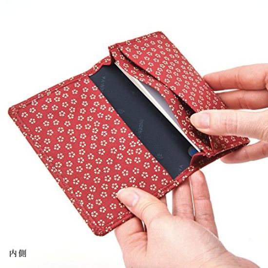 Inden Indenya Yushichi Uehara Indenya Genuine Leather Business Card Holder Model Number 2501 Red Background X White Lacquer Hemp Leaf Pattern Genuine