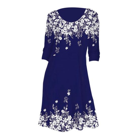 Женское весеннее платье трапециевидной формы с цветочным принтом, большие качели, с длинным рукавом, с круглым вырезом, повседневное, свободное, элегантное, контрастного цвета, женское повседневное платье миди