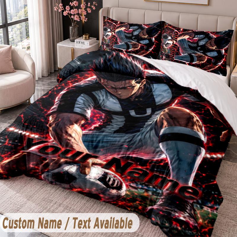Custom Name Text 3Pcs Bedding Set Blue Lock Duvet Cover And Two Pillowcases