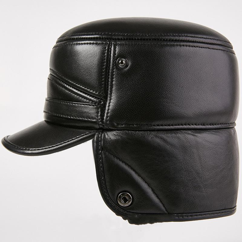 Мужская зимняя утолщенная зимняя утепленная хлопковая шапка с защитой ушей для людей среднего и пожилого возраста, хлопковая шапка для стариков, кожаная шапка из овечьей кожи, шапка из овечьей кожи