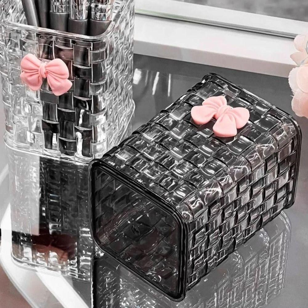 Bow Deco Makeup Brush Holder Acrylic Pencil Holder Eye Shadow Storage Box for Vanity Countertop