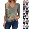 Women's Fashion Casual V-Neck Three-Quarter Sleeve Print Top