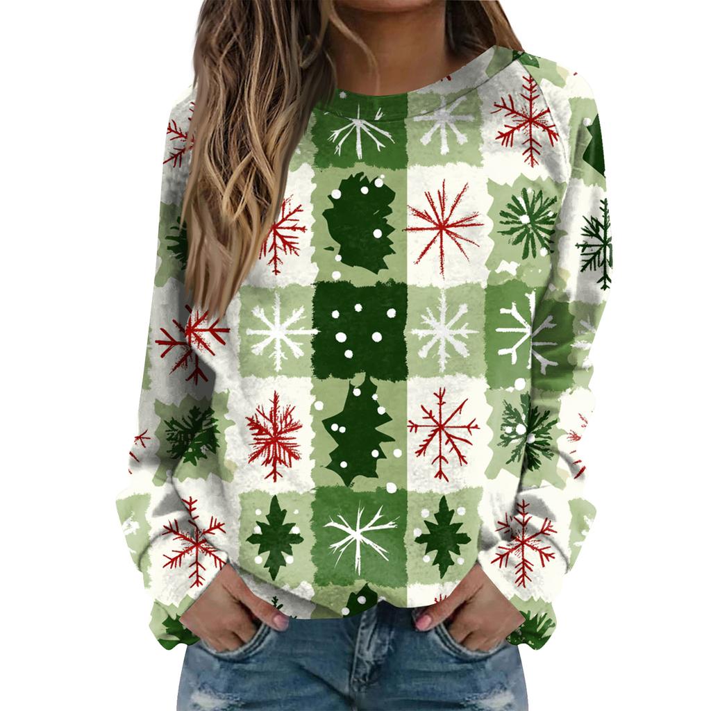 Women's Fashion Casual Long Sleeve Christmas Printed Neck Sweatshirt Top