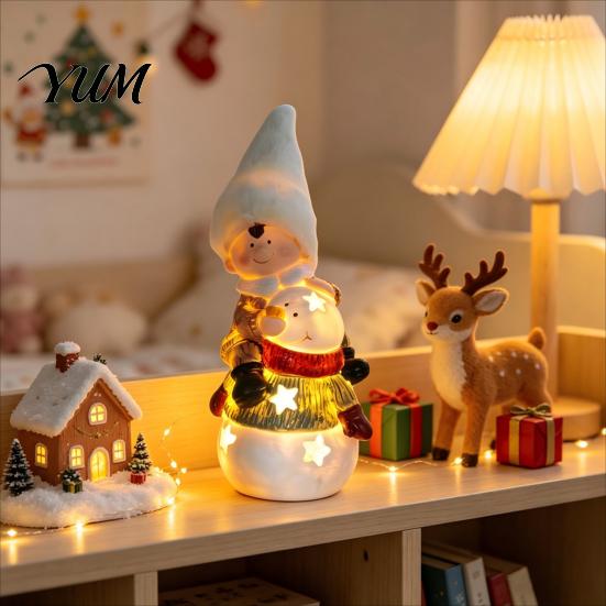 Unique Holiday Gift Ideas Christmas Luminous Ornament, Durable Resin with Warm LED Light Design, Desktop Ornaments Add Festive Atmosphere Figurine for