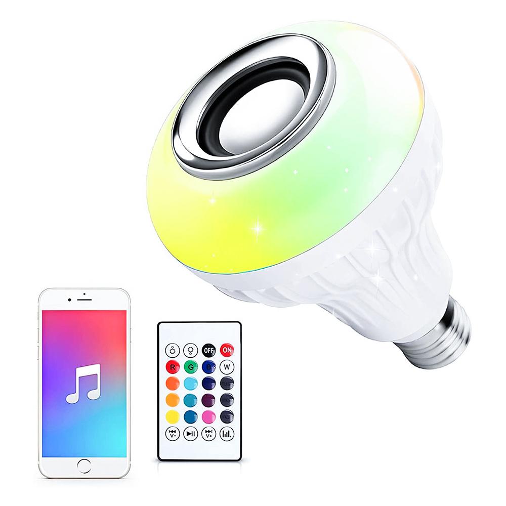 Светодиодная RGB Лампа 12 Вт E27 Умная BT 4.0 Музыкальная Колонка Меняющая Цвет Лампа с Пультом ДУ на 24 Клавиши и Управлением через Приложение