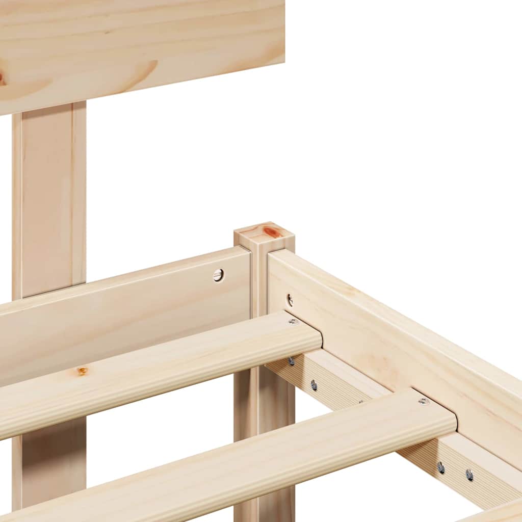 Natural Wooden Bed Frame with Headboard 90 x 200 cm Solid Pine Wood