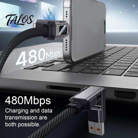 Многоуровневый высокоскоростной кабель данных Talos, быстрая зарядка до 100 Вт, USB Type-C 8-контактный зарядный кабель с цифровым дисплеем в реальном времени, прочный плетеный для