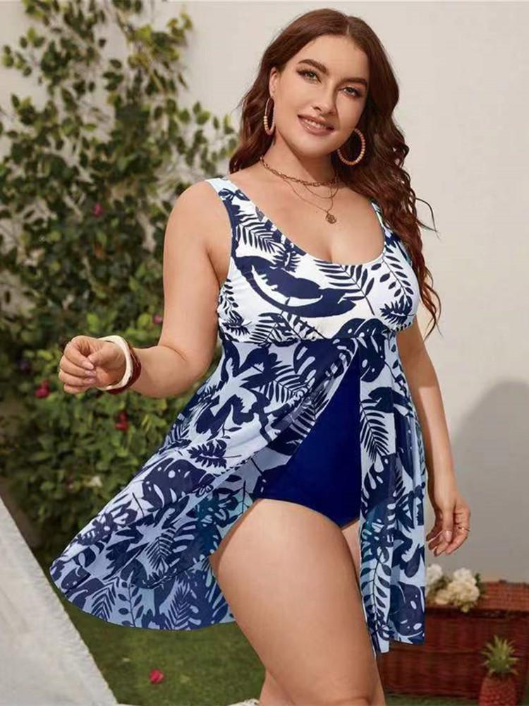 Plus Size Swimsuit Skirt Women 2024 Print Bikini One-Piece Swimwear Summer Beach Bathing Suit Conservative Swimdress 4XL Tankini