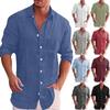 Дизайнерские весенне-летние мужские повседневные рубашки из хлопка и льна, однотонные рубашки с длинными рукавами, свободные рубашки с воротником-стойкой