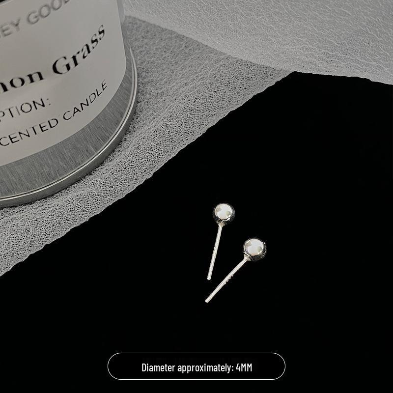 Серьги-гвоздики из серебра 925 пробы: Элегантный маленький круглый шар для женщин - Японский корейский стиль