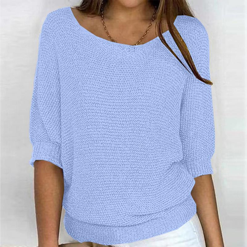 Knit Sweater Women Long Sleeve Crewneck With Flared Sleeves For Office Casual Wear