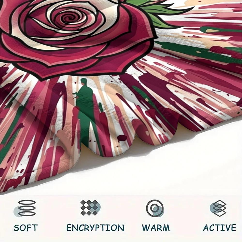 1Pc Rose Print Flannel Blanket, High quality Comfortable for All Seasons, Home Decor, Warmth and Comfort, Perfect for Christmas Gifts W54