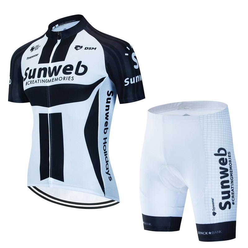 Sunweb Cycling Jersey Set Men Short Sleeve Mountain Bike Performance Wear Breathable Compression Fit
