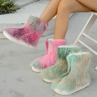 Женские флисовые полусапоги с цветочным принтом, плюшевая теплая зимняя обувь, большие размеры, осенняя обувь