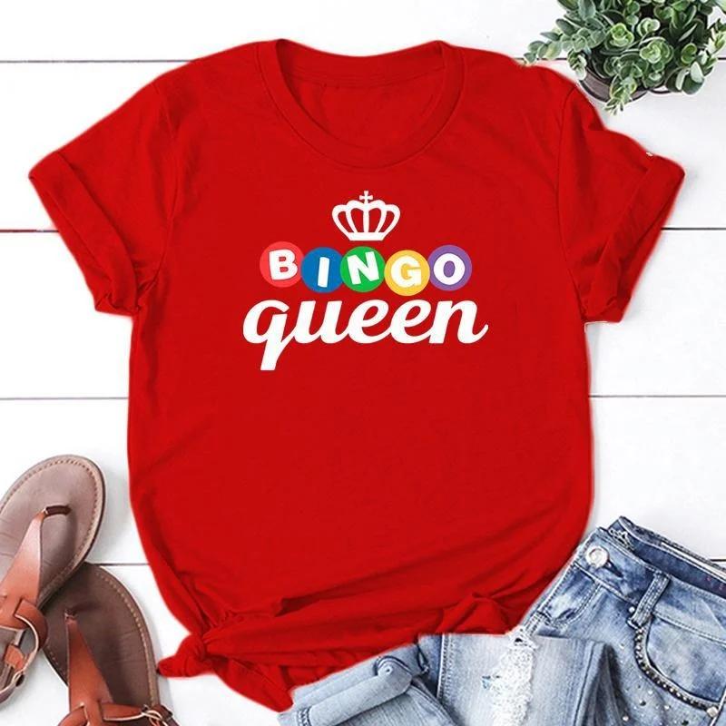 Summer Short Sleeved Harajuku Streetwear Women New Bingo Queen Print Casual Round Neck Aesthetic Clothes