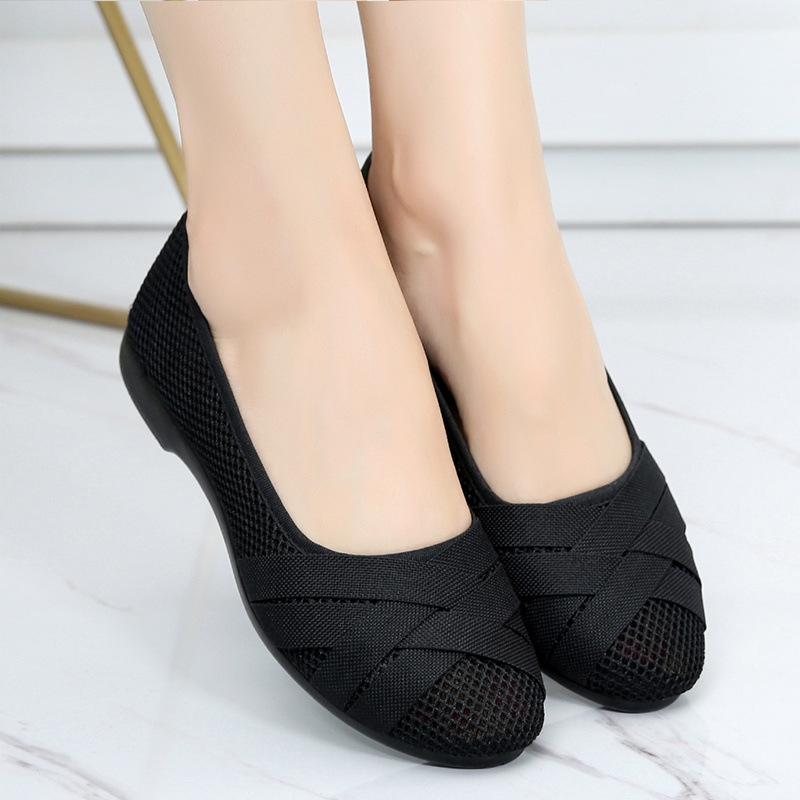 Мода Zapatos De Mujer Женская Мода Большой Размер Ажурные Дышащие Слипоны Плоская Обувь Леди Повседневные Серые Удобные Лоферы и Балетки