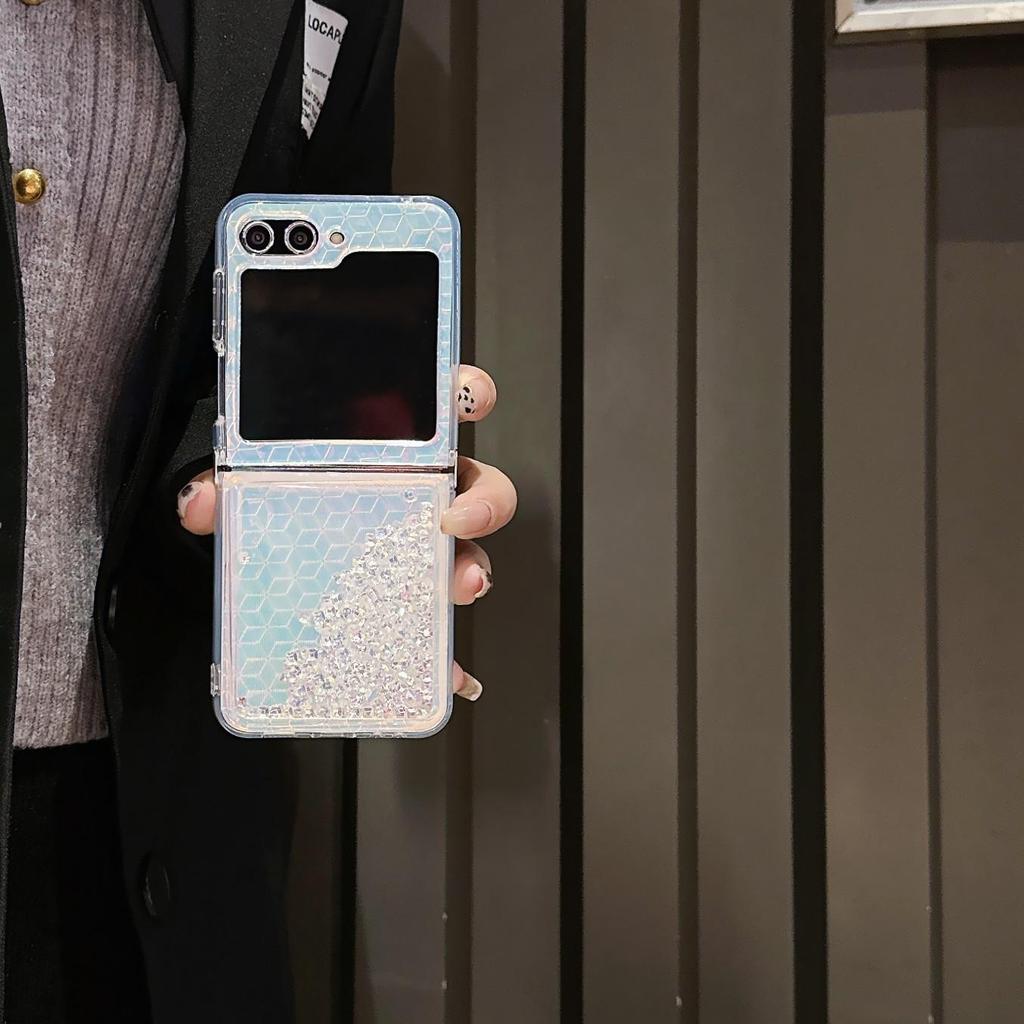 Серебристый чехол с переливающимся песком для Samsung Galaxy Z Flip 6: Девчачий защитный чехол для складных экранов Gen 3/4/5