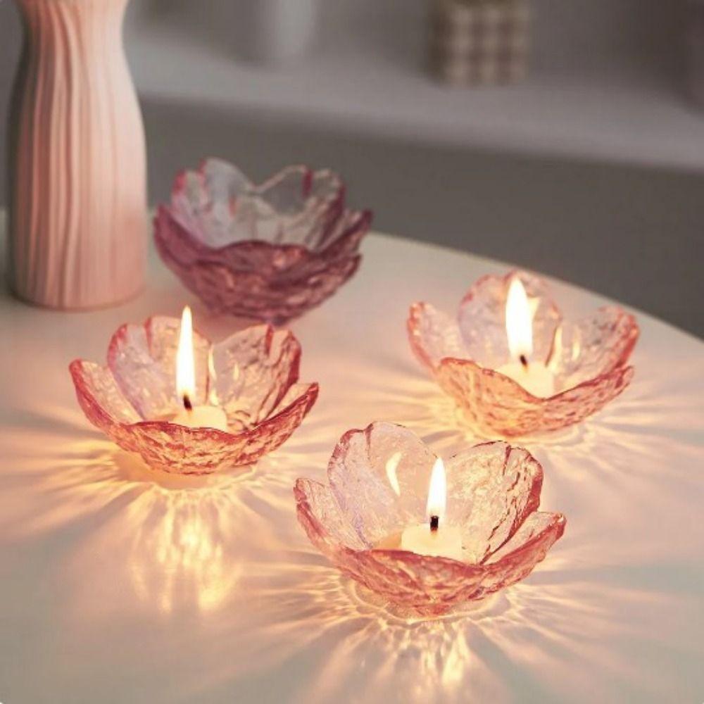 Nordic Style Glass Sakura Disc Gold Inlay Flower Candle Holder Creative Sauce Bowl Ice Cream