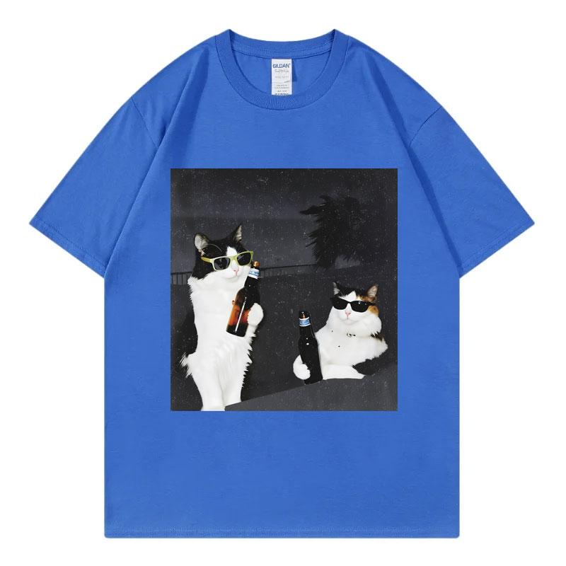 Beer Cat Buddy Funny Meme Tshirt Unisex Unisex Fashion Vintage Short Sleeve T Shirt Summer Casual Loose Cotton Tshirts Streetwear