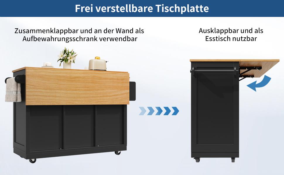 Kitchen Island, Dining Room Cart with Worktop, Buffet Cabinet, Wood Grain, Side Towel Holder, with Wine Rack, with Casters, Black