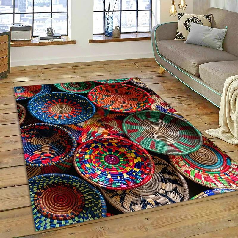 VIKAMA Colorful Flower Woven Art Mandala Rug, Non-Slip Carpet For Living Room, Bedroom, Sofa, Home Decor, Doormat