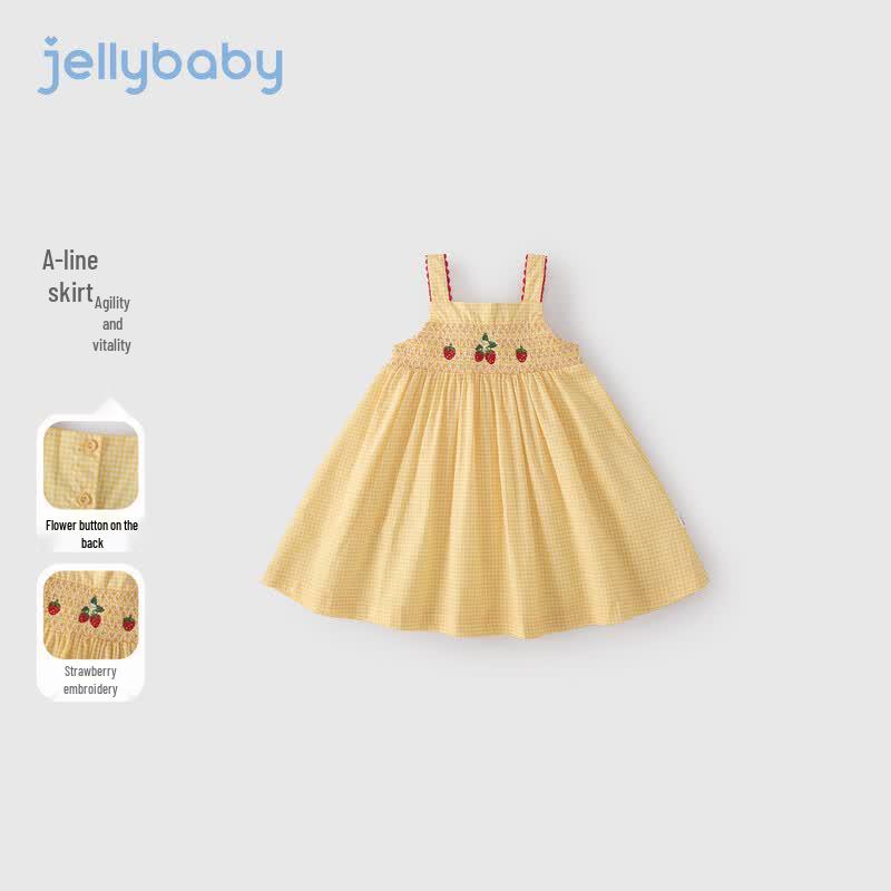 JELLYBABY Платье на бретельках в французском стиле с принтом клубники для девочек